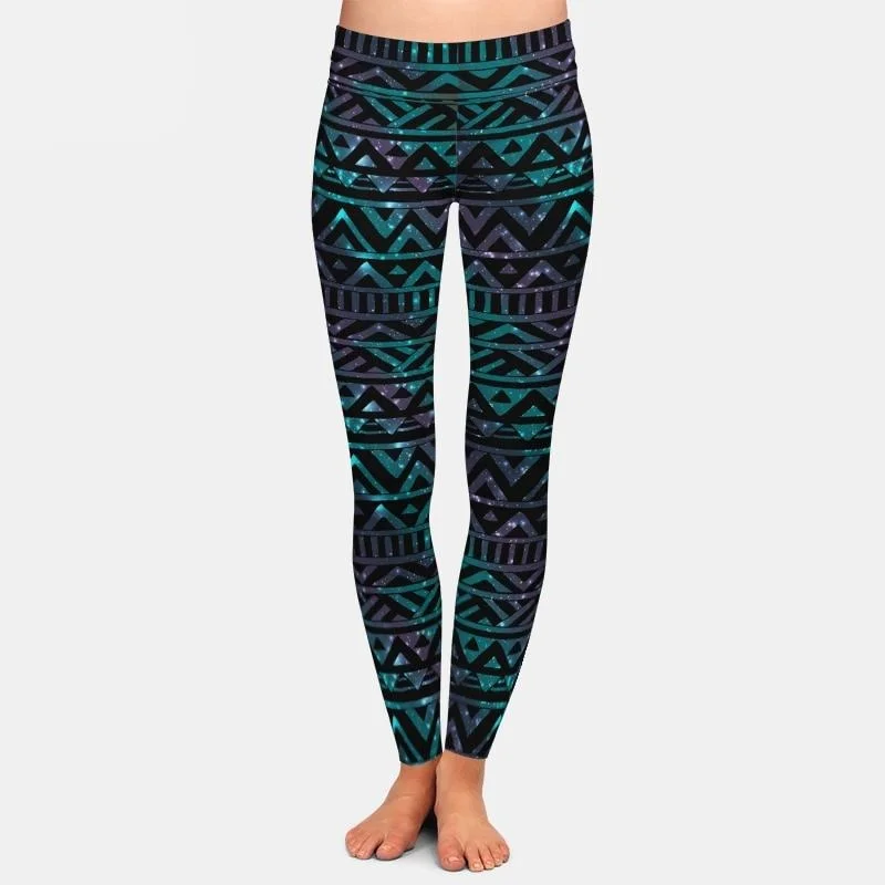 Ladies Gorgeous Aztec Printed Leggings Cozy Ribbed Leggings