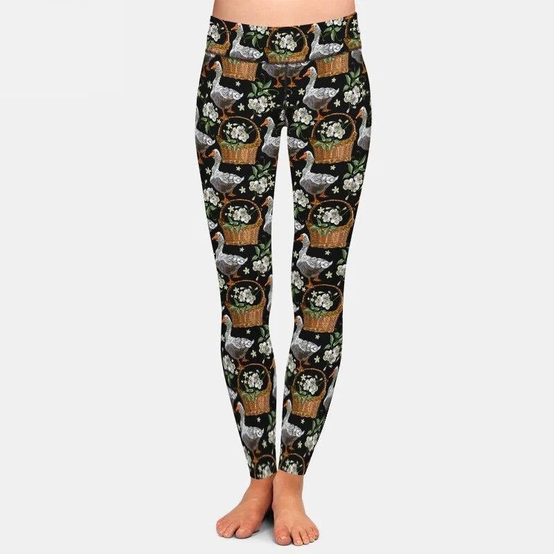 Ladies Gorgeous Geese & Baskets Printed Leggings Trendy Flared Leggings