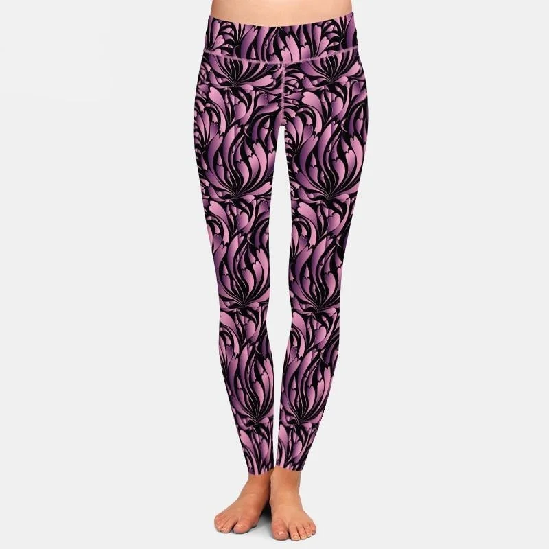 Ladies Purple Swirl Hearts Printed Leggings Elegant Full-Body Leggings