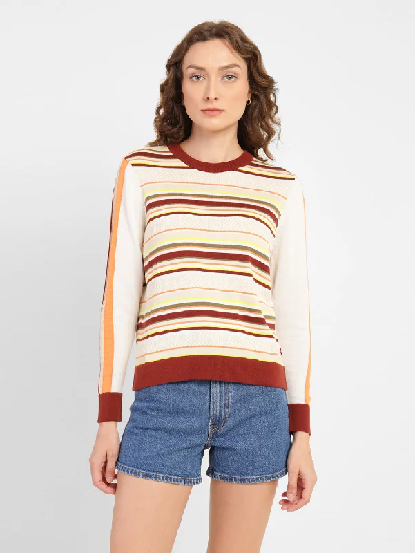 Women's Striped Round Neck Sweater Terry Terry Cloth Terry Knit