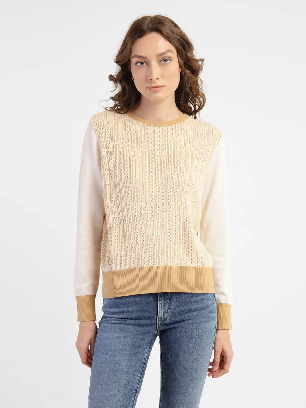 Women's Self Design Round Neck Sweater High Neck Crew Neck V-Neck