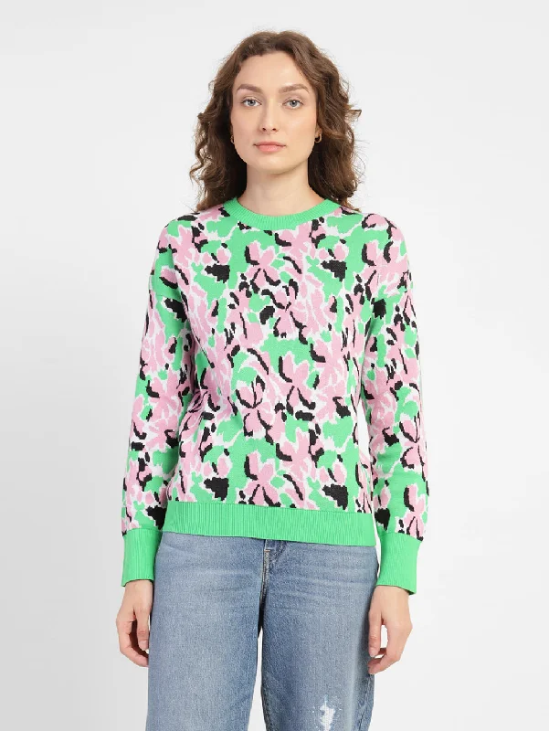Women's Floral Print Crew Neck Sweater Oversized Loose Flowy