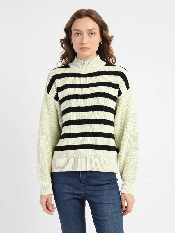 Women's Striped High Neck Sweater Satin Fabric Silk Fabric Chiffon Fabric