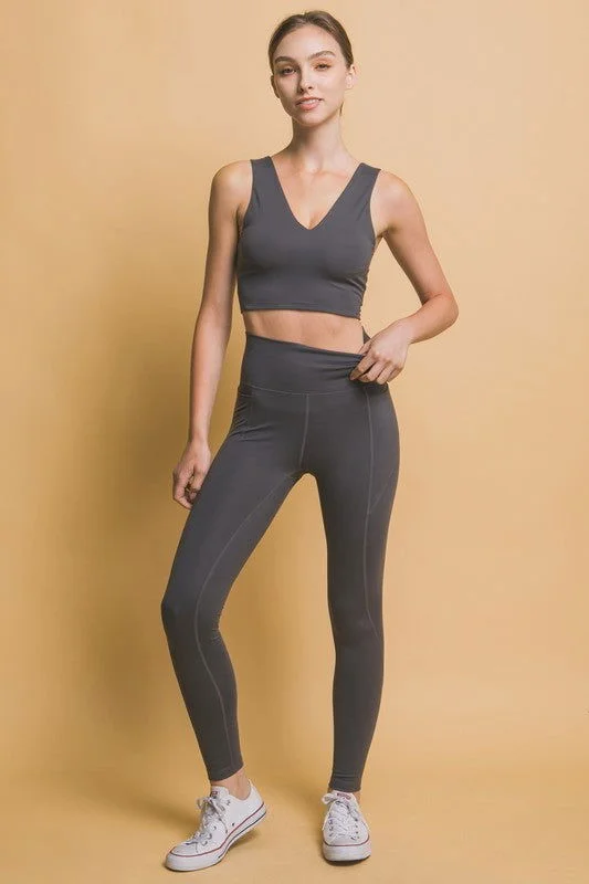 Love Tree High Waist Leggings with Side Pockets In Gray Comfortable Running Leggings