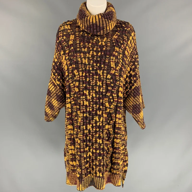 M MISSONI Size M Gold & Purple Knitted Wool Blend Oversized Turtleneck Sweater Lace Blend Ribbed Blend Corduroy Blend