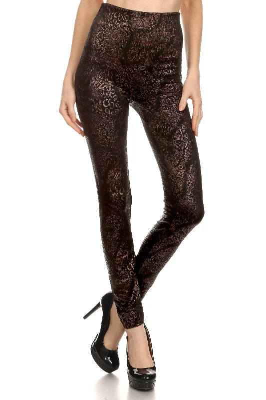 Metallic Etched High Rise Fleece Lined Leggings Stylish Printed Sport Leggings