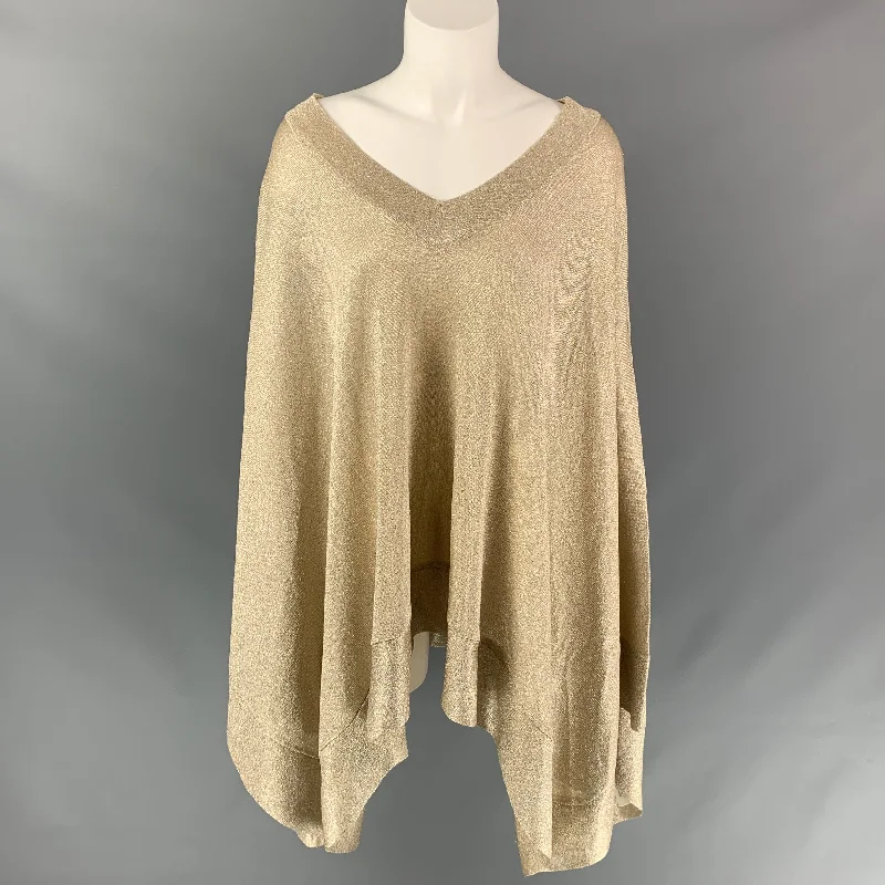 MISSONI Size 6 Gold Metallic Viscose Blend Poncho Sweater Silk Blend Satin Velvet