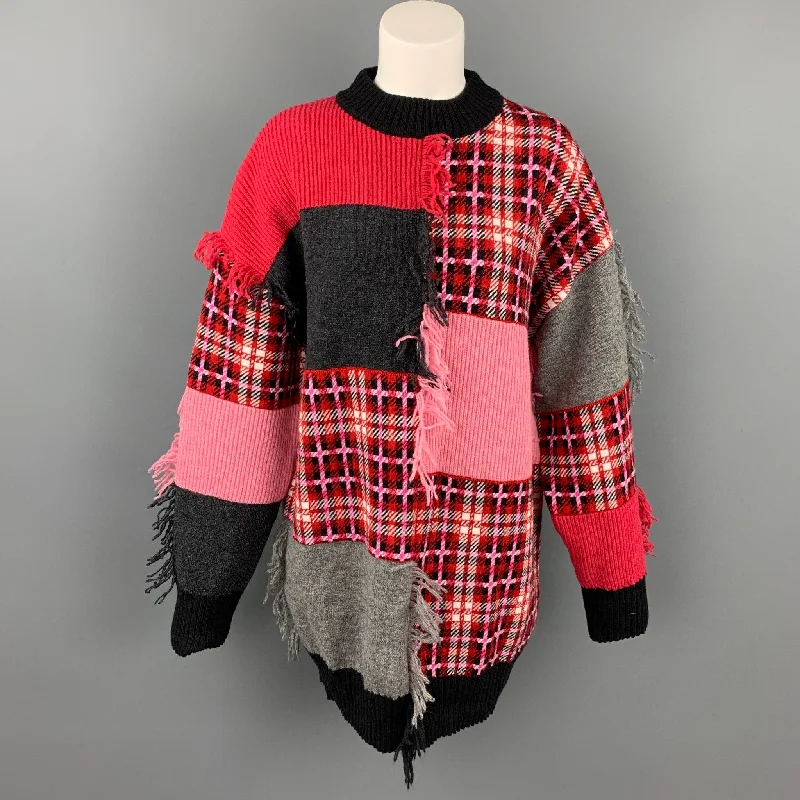 MSGM Size M Red & Pink Wool / Acrylic Oversized Sweater Open Front Closed Front Wrap Front