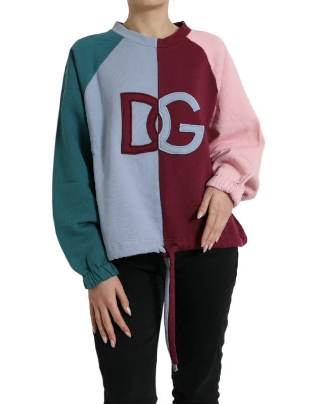 Multicolor Cotton Crew Neck Sweater Herringbone Houndstooth Plaid