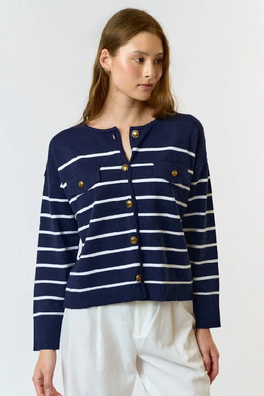 Navy & White Stripe Sweater Polka Dot Checkered Tartan