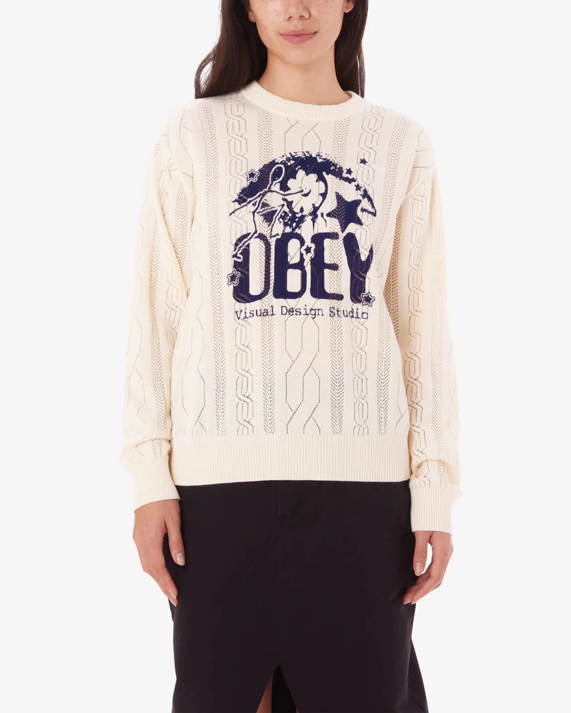 Obey STUDIO CREWNECK SWEATER - UNBLEACHED Silk Blend Satin Velvet