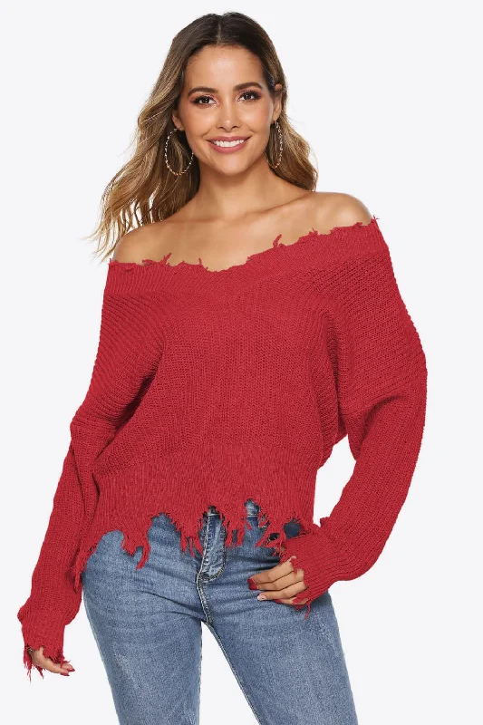 FZ Women's Off-Shoulder Raw Hem Sweater Cotton Fabric Linen Fabric Terry Fabric