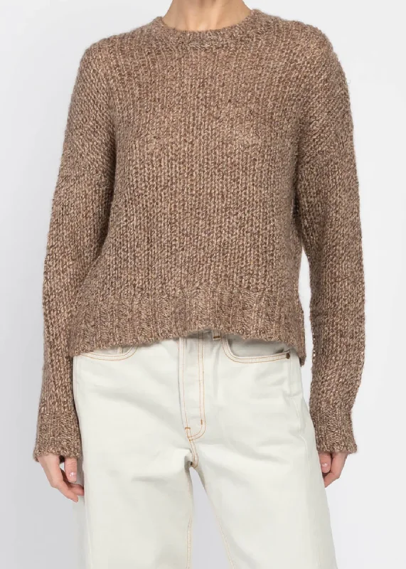 Open Gauge Crew Sweater Mesh Blend Leather Blend Suede Blend