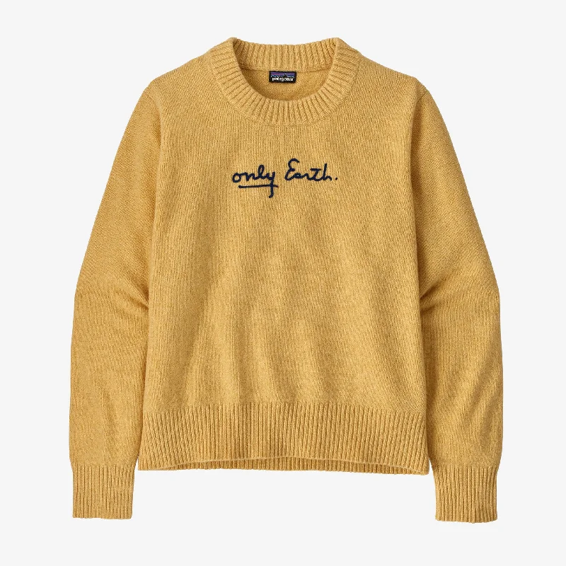 Patagonia Women's Recycled Wool-Blend Crewneck Sweater - ONLY EARTH BEESWAX TAN Cable Knit Ribbed Knit Lace Knit