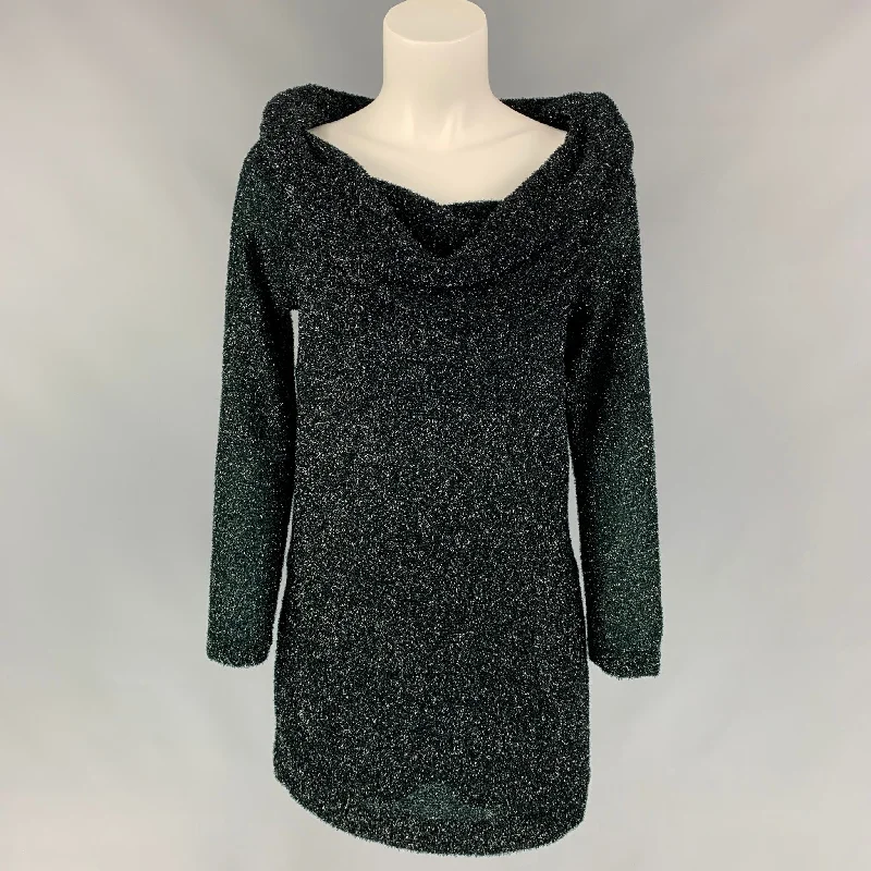 PIANOFORTE by MAX MARA Size M Black Metallic Polyamide Blend Cowl Collar Sweater High Neck Crew Neck V-Neck PIANOFORTE by MAX MARA Size M Black Metallic Polyamide Blend Cowl Collar Sweater High Neck Crew Neck V-Neck