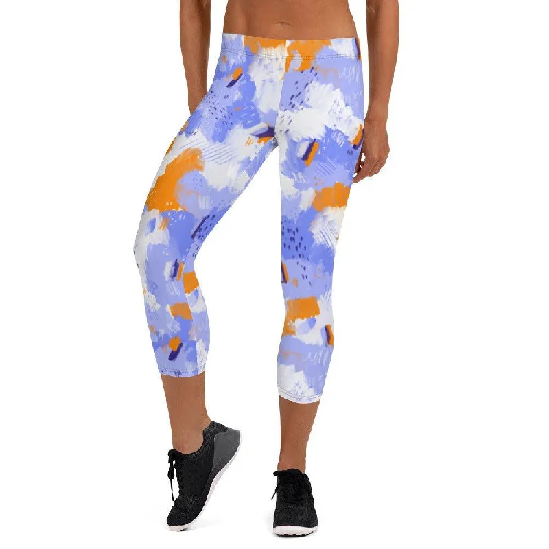 Purple Abstract Women's Capri Leggings Elegant Velvet Leggings