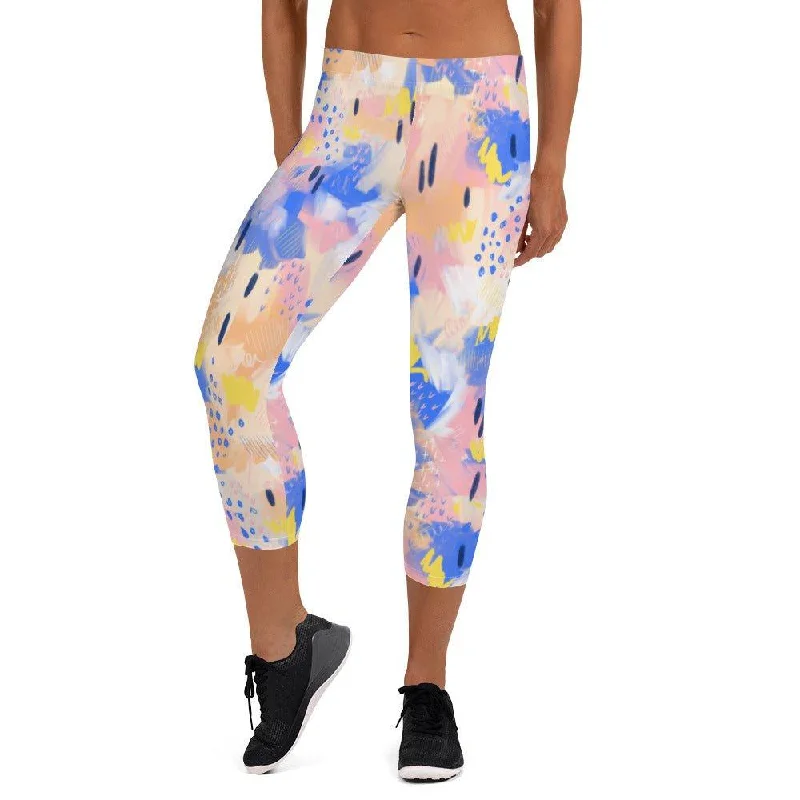 Purple and Pink Abstract Women's Capri Leggings Comfortable Bootcut Workout Leggings