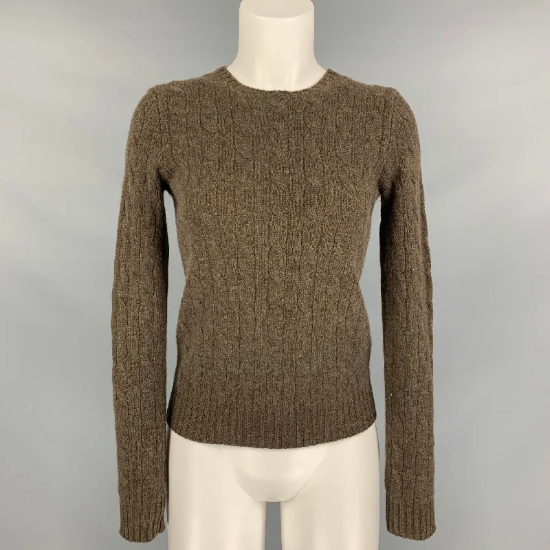 RALPH LAUREN Brown Cashmere Cable Knit Crew-Neck Sweater Thin Thick Dense