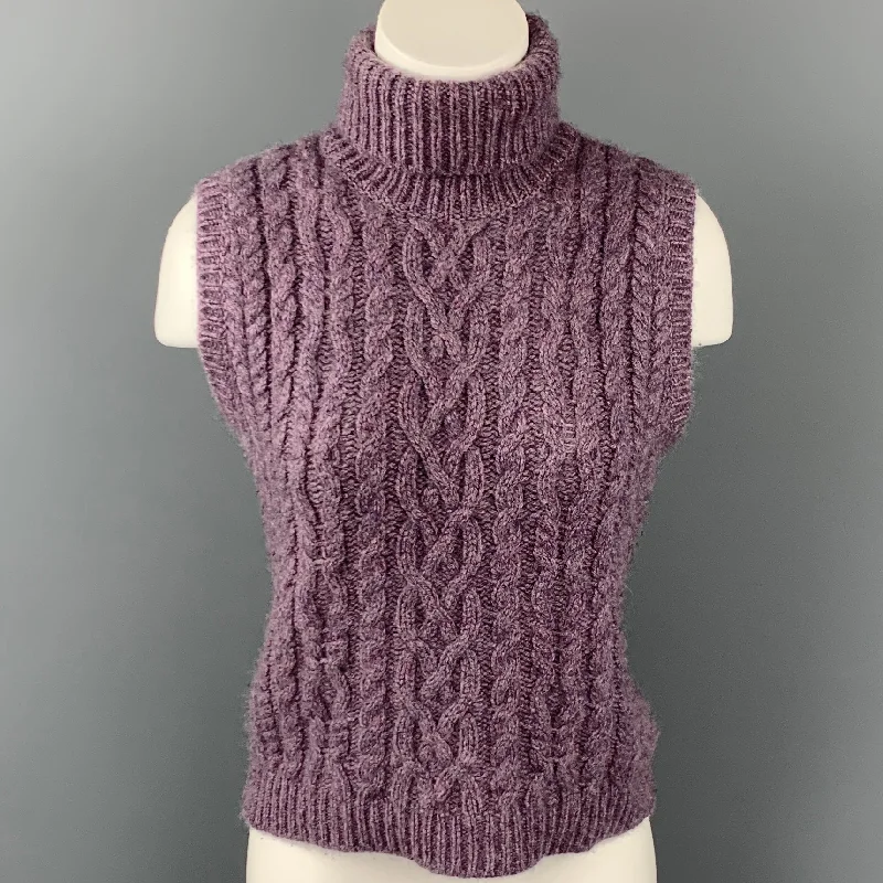 RALPH LAUREN Collection Size L Purple Heather Cashmere Sleeveless Sweater Welt Pockets Slit Pockets Flap Pockets