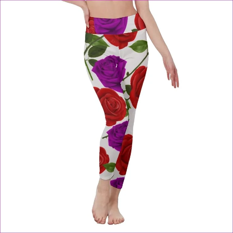 Red Rose Purp Women's High Waist Leggings | Side Stitch Closure Trendy High-Compression Leggings