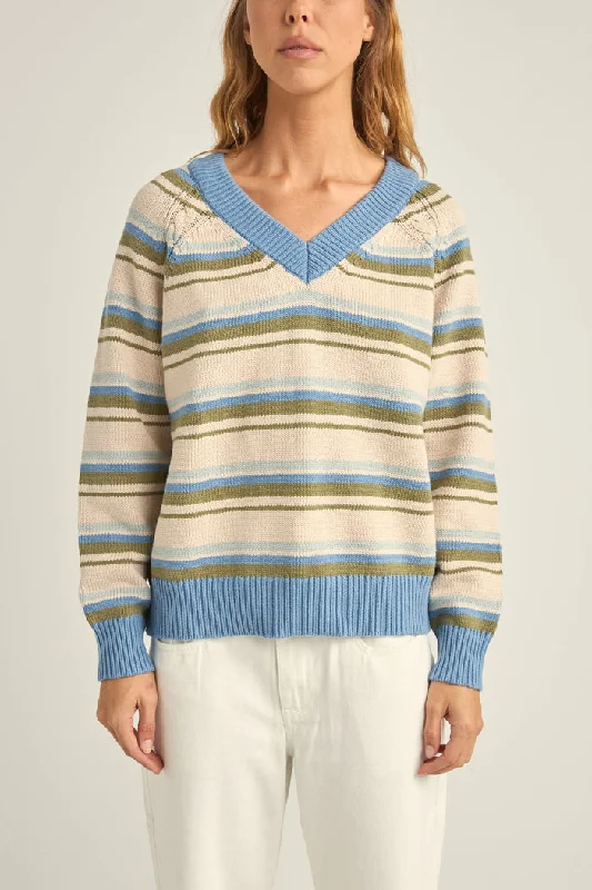 Rhythm Distant Shores Striped Sweater - BLUE STRIPE Velvet Chenille Corduroy