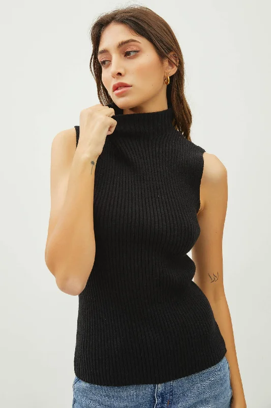 Black Sleeveless Sweater Terry Blend Velvet Blend Canvas Blend