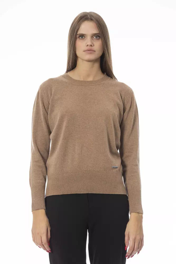 Beige Wool Women Sweater Handmade Hand-knitted Hand-woven