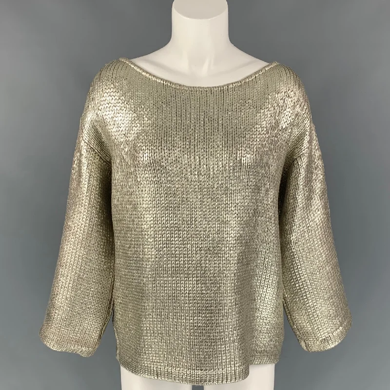 ST. JOHN COUTURE Size M Silver Knitted Wool Scoop Neck Sweater Rayon Fabric Velvet Fabric Corduroy Fabric ST. JOHN COUTURE Size M Silver Knitted Wool Scoop Neck Sweater Rayon Fabric Velvet Fabric Corduroy Fabric