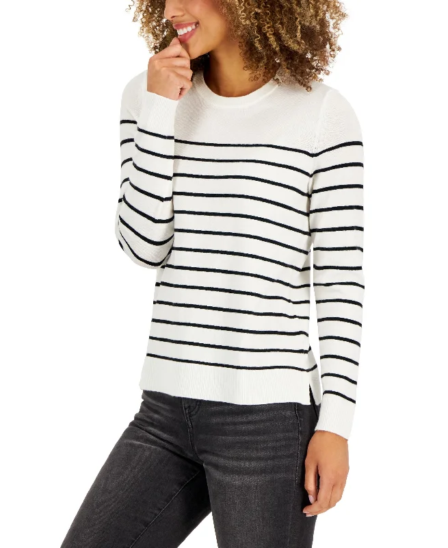 Style & Co Womens Striped Sweater Mesh Fabric Canvas Fabric Denim Fabric