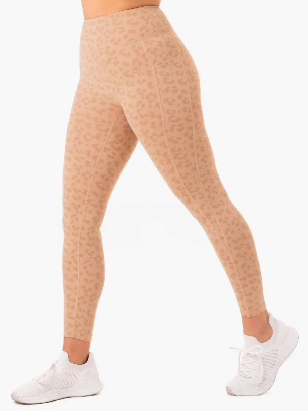 Ultra High Waisted Pocket Leggings - Tan Leopard Trendy Full-Length Leggings