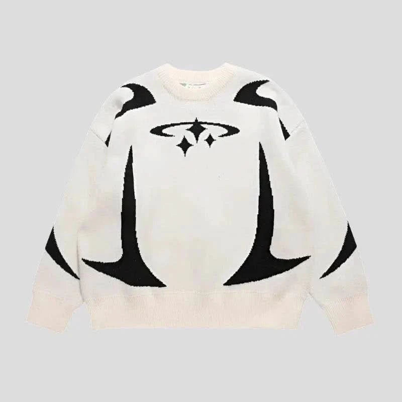 Stars Graphic V Neck Knit Sweater - Unisex Rayon Fabric Velvet Fabric Corduroy Fabric
