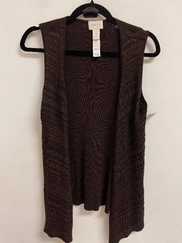 Vest Sweater By Chicos In Brown, Size: S Embroidered Appliqued Beaded