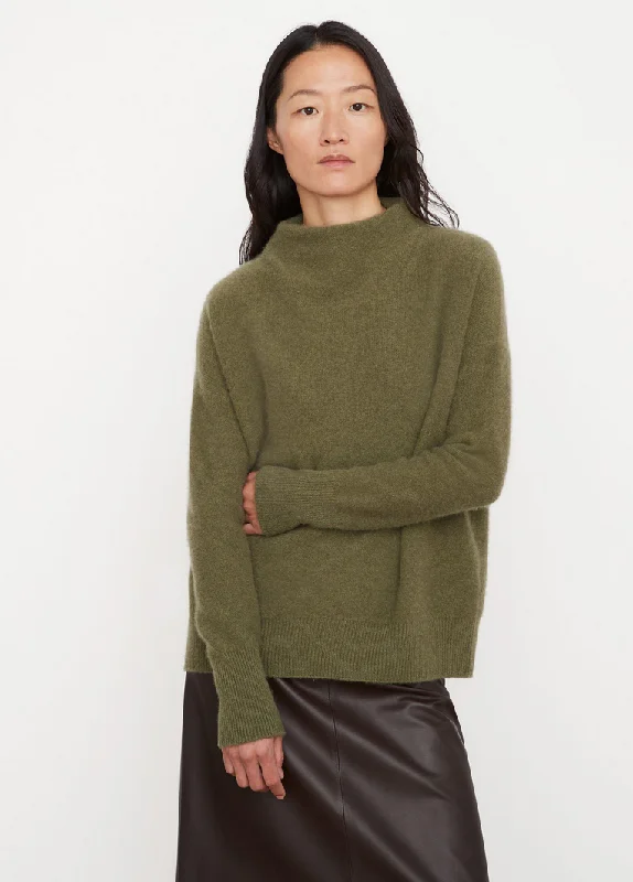 Plush Cashmere Funnel Neck Sweater Ribbed Striped Patterned