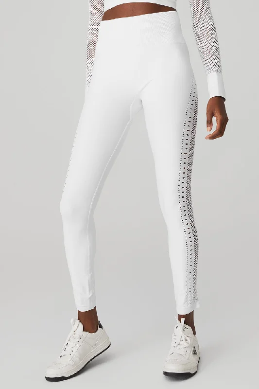 Seamless High-Waist 7/8 Open Air Legging - White Trendy Sporty Compression Leggings