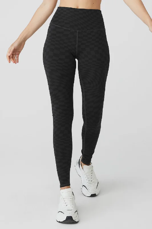 Jacquard High-Waist Checkered Legging - Black/Anthracite Trendy High-Compression Leggings