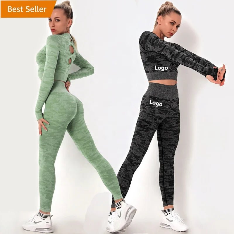 Women workout Long sleeve clothes high waist sport woman fitness and seamless printed yoga gym wear Leggings sets Cozy Oversized Leggings