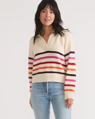 Women's Claire Relaxed Sweater Polo Bright Pastel Dark