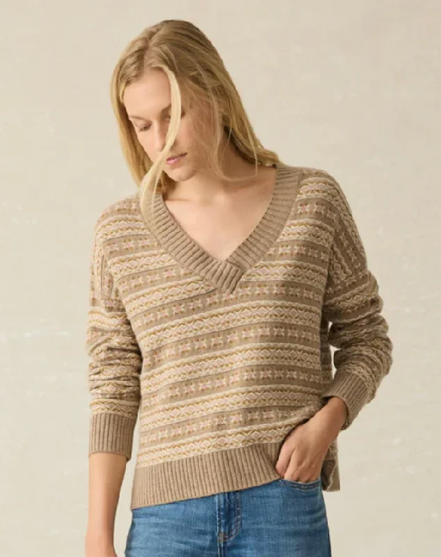 Women's Highland Fairisle Vneck Sweater Lace Blend Ribbed Blend Corduroy Blend