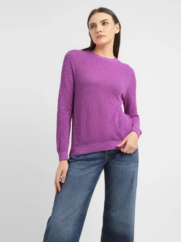 Women's Solid Round Neck Sweater Satin Blend Silk Blend Wool Blend