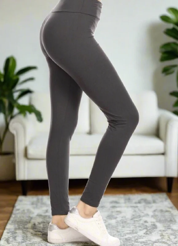 Womens Gray Leggings, Soft Yoga Pants, Sizes OS/TC/TC2, Solid Gray, Yoga Waist, Exclusive Leggings Comfortable Fleece-Lined Leggings