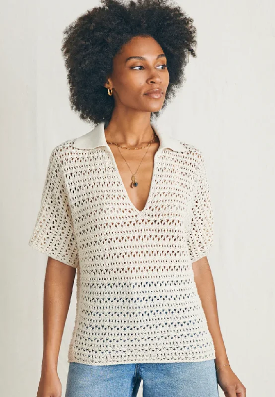 Women's Nusa Crochet Polo Sweater Hooded Sweater Collared Sweater Shawl Collar