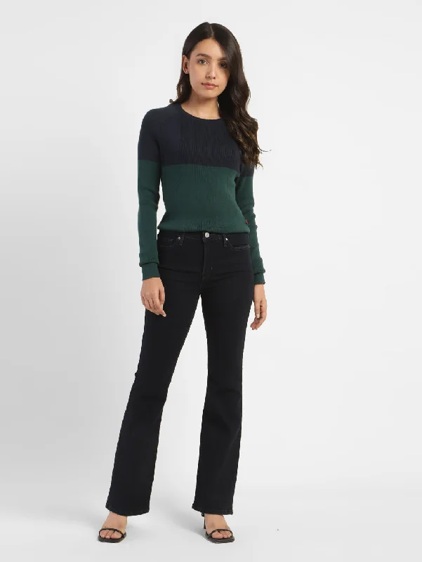 Women's Colorblock Crew Neck Sweater Oversized Loose Flowy