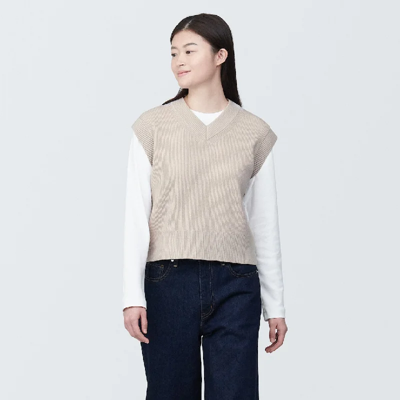 Ribbed Knit V-Neck Short Sweater Vest Ribbed Striped Patterned