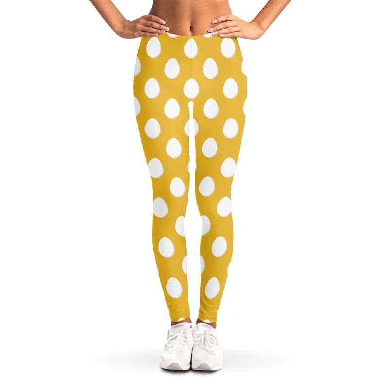 Yellow Eggs Pattern Print Women's Leggings Trendy Spandex Leggings