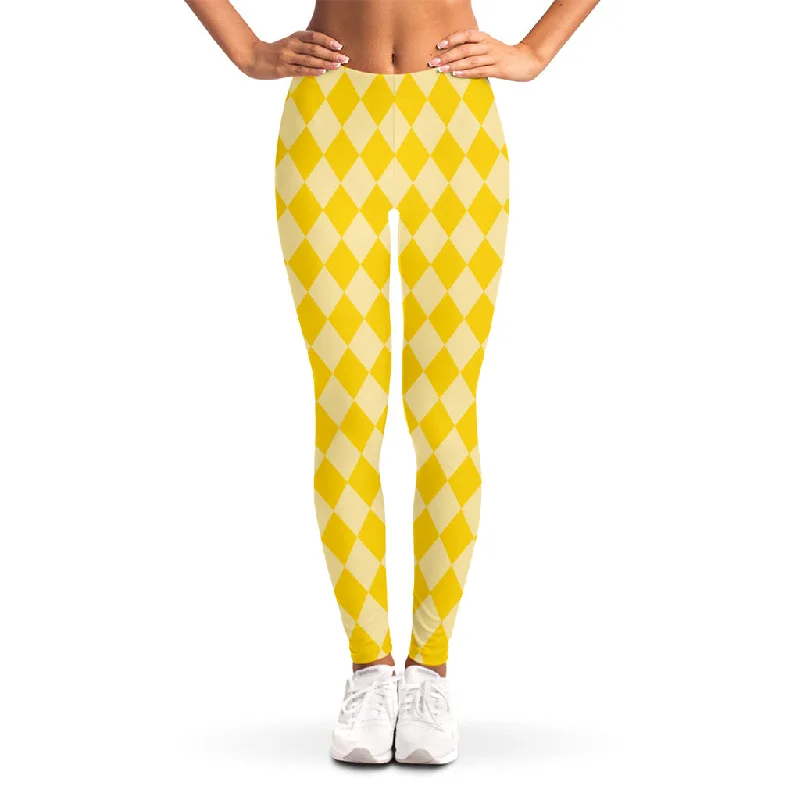 Yellow Harlequin Pattern Print Women's Leggings Comfortable Printed Workout Leggings