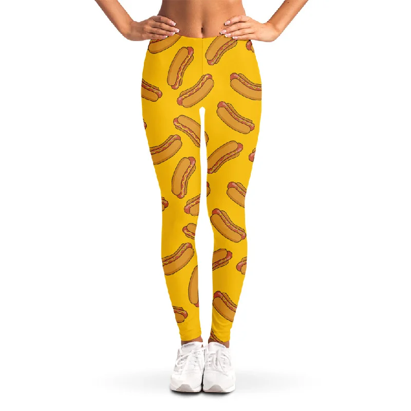 Yellow Hot Dog Pattern Print Women's Leggings Fashionable Quick-Dry Leggings