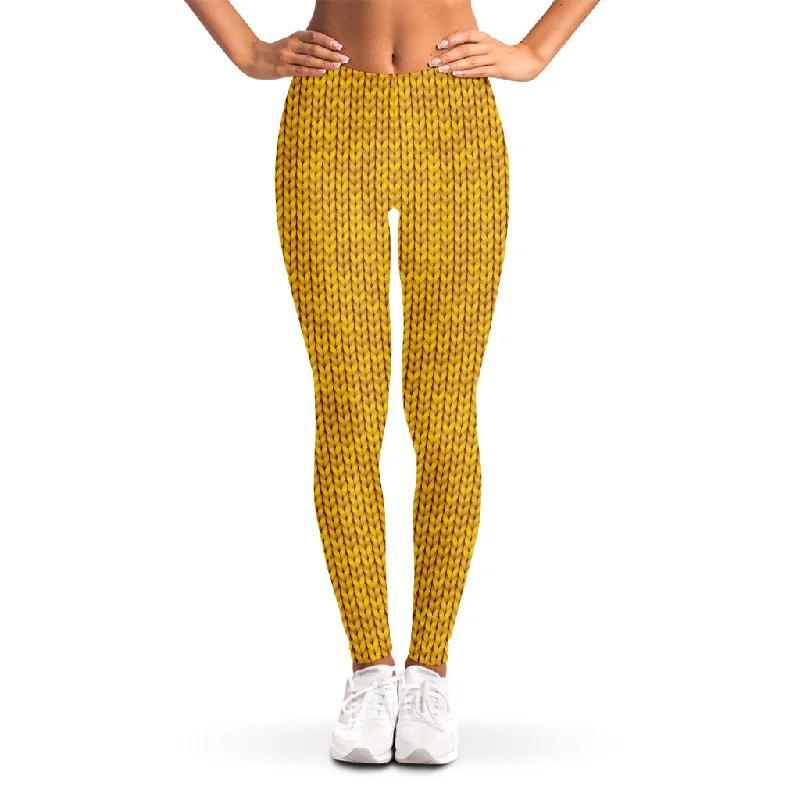 Yellow Knitted Pattern Print Women's Leggings Comfortable Plus Size Leggings