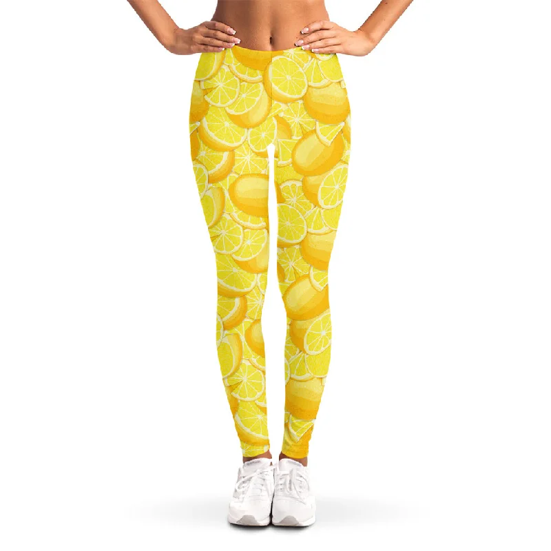 Yellow Lemon Pattern Print Women's Leggings Trendy Sports Performance Leggings