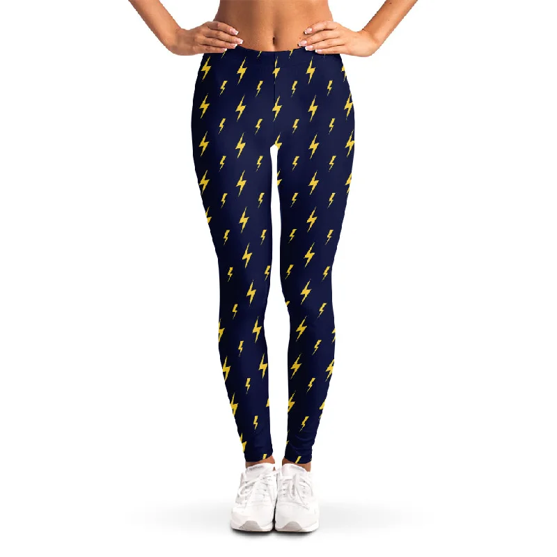 Yellow Lightning Bolts Pattern Print Women's Leggings Trendy Polka Dot Leggings