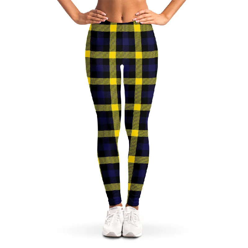 Yellow Navy And Black Plaid Print Women's Leggings Fashionable Stretchy Fit Leggings